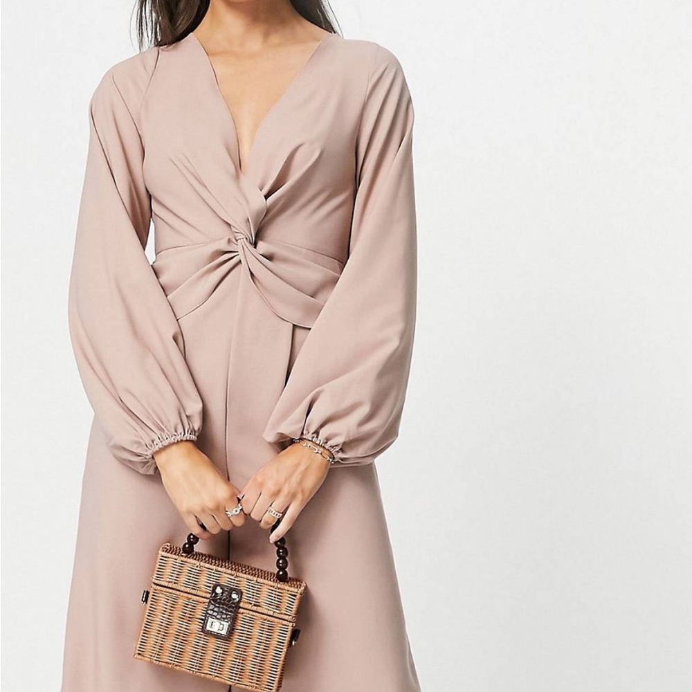 ASOS Blush Twist-Front Long Sleeve Jumpsuit